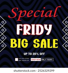 Modern black Friday Big sale banner for social media post template. good for 20% discount web or social media promotion.