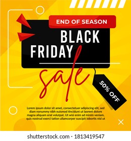 Modern Black Friday Sale Banner Post Template, Square Background for social Media ad, Big Discount flyer, 50% off, Vector Design 