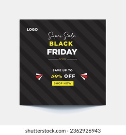Modern black friday sale banner for social media post template, good for your promotion. vector