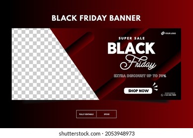 Modern Black friday  sale social media post and cover design. Black Friday sale banner design template. Horizontal banner, poster, Black friday sale banner layout design. Facebook cover.