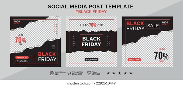 Modern black friday sale social media post template banner collection, sale and discount square banner, Set of Social media post template, Editable Square Banner Design, web banner ads