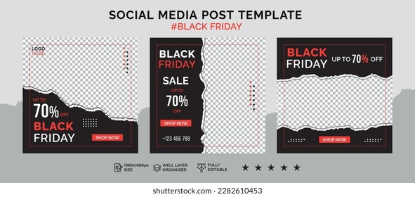 Modern black friday sale social media post template banner collection, sale and discount square banner, Set of Social media post template, Editable Square Banner Design, web banner ads