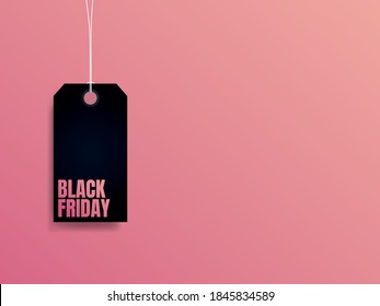 Modern Black Friday sale vector website banner template with black price tag on pink background. Discounts, special offers promotion and advertising. Eps10 illustration.