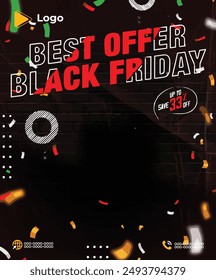 Modern black friday super sale with yellow splash banner design | Black friday social media sale banner design with circle and confetti | Social media post template for black friday discount product 