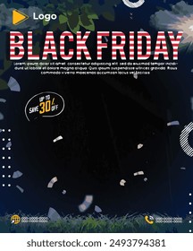 Modern black friday super sale with yellow splash banner design | Black friday social media sale banner design with circle and confetti | Social media post template for black friday discount product 