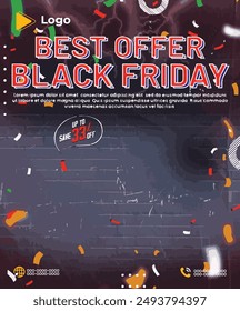 Modern black friday super sale with yellow splash banner design | Black friday social media sale banner design with circle and confetti | Social media post template for black friday discount product 