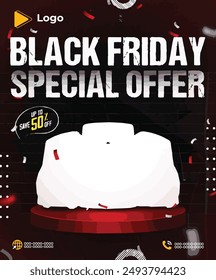 Modern black friday super sale with yellow splash banner design | Black friday social media sale banner design with circle and confetti | Social media post template for black friday discount product 