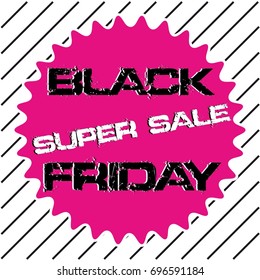 Modern Black Friday Super Sale vector banner, decoration, poster, vintage design. Black Friday Sale label, tag concept. Red discount card for Black Friday with grunge black background