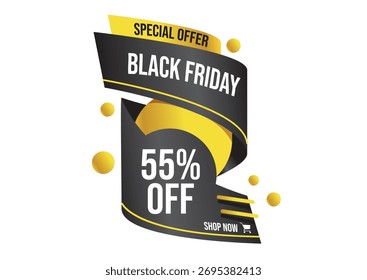 Modern Black Friday vector design with special 55 percent discount and shopping cart. Commerce concept