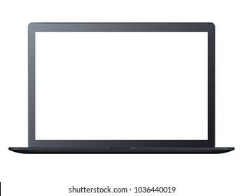 Modern black frosted open laptop on white background. Realistic mockup laptop front view. Vector illustration