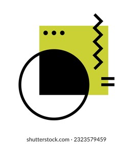 Modern Black Geometric Shapes in Minimal Style and Basic Form with Green Square Vector Composition