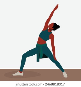 Modern black girl practicing yoga in line art style vector