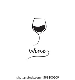 Modern black glass of wine. Elegant icon, symbol, logo alcohol. For the menu, bar, restaurant, wine list. Minimal.