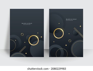 Diseño moderno de la cubierta dorada negra. Patrón de línea diagonal dinámica de oro creativo de lujo. Fondo del vector premium formal para folleto comercial, cartel, bloc de notas, plantilla de menú