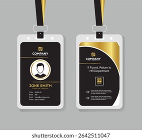 Modern Black and Gold Office ID Card Design with QR Code for Company Staff and Employee