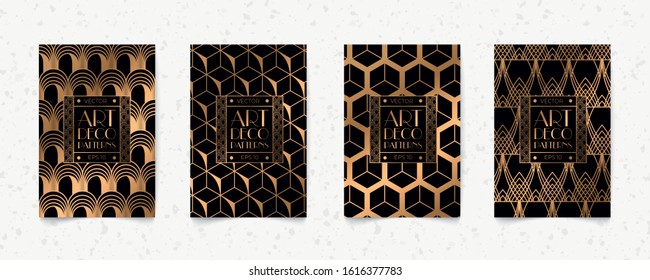Modern black and gold pattern art deco geometry style texture background
