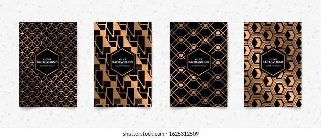 Modern black and gold pattern art deco geometry style texture background. '20s retro, The Roaring 2020s.