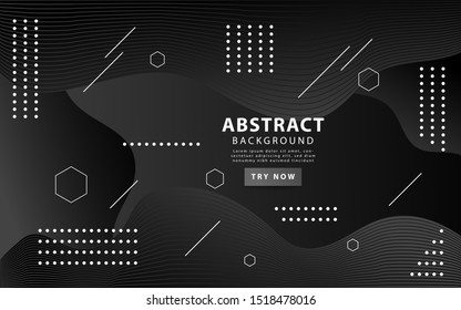 modern black gradient abstract fluid geometric  background with line and dots. can be used in cover design, poster, flyer, book design, website backgrounds or advertising. vector illustration.