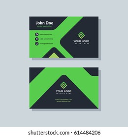 Modern black and green Business card template in flat design, Abstract background. Personal plain design with calling elements / icons Vector graphic visiting card