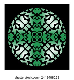Modern black green mandala vector, batik icon, circle, free design.