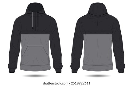 Modern black and grey raincoat mockup front and back view