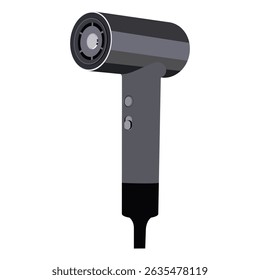 Modern black hair dryer with buttons and cord isolated on white background vector