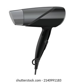 Modern black hair dryer isolated on white background, vector illustration
