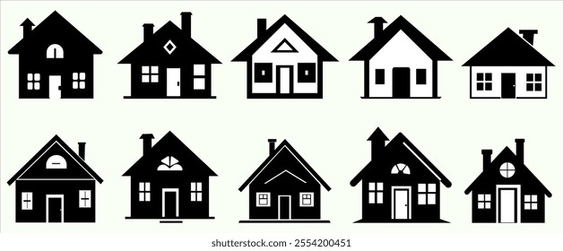 Modern Black House Icon Collection - Abstract Designs for Home and Architecture Projects