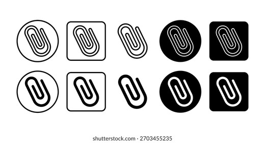 Moderno Paquete de iconos negros que muestra Clips de papel y elementos visuales adjuntos que representan conexiones de archivos y documentos.