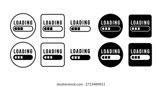 Moderno Paquete de iconos negros que muestra imágenes de carga y progreso para representar el proceso, la espera y el progreso del sistema.