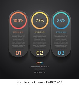 Modern black infographics banner. Vector illustration. can be used for workflow layout, diagram, web design, number options.