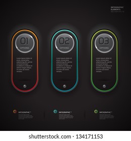 Modern black infographics banner. Vector illustration. can be used for workflow layout, diagram, web design, number options.