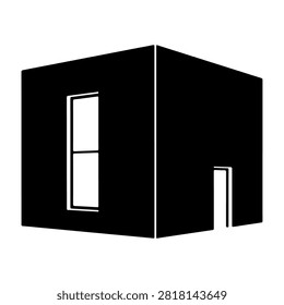 A modern black interior space featuring a window and a door, emphasizing minimalism and contemporary design elements.