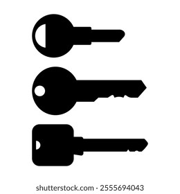 Modern black key collection isolated on white background