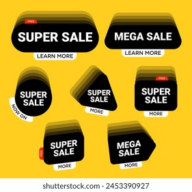 Modern black labels for Super sale and discount. End of season special offer banner.