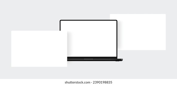 Modern Black Laptop With Blank Web Screens, Front View. Mockup For Showcasing Web-Design Projects. Vector Illustration