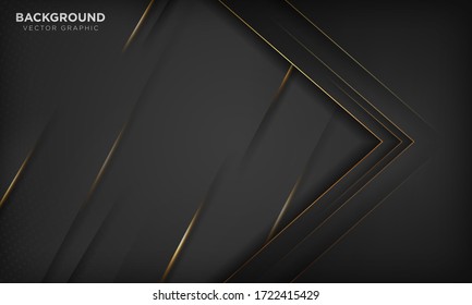 Modern black luxury background with golden line and shiny golden light.