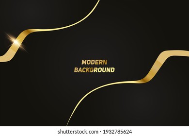 Modern black luxury background with golden line and shiny golden light.