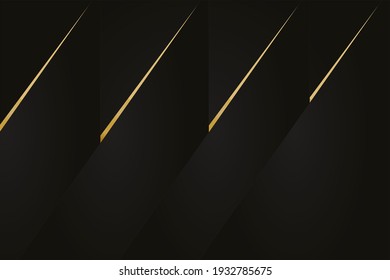 Modern black luxury background with golden line and shiny golden light.