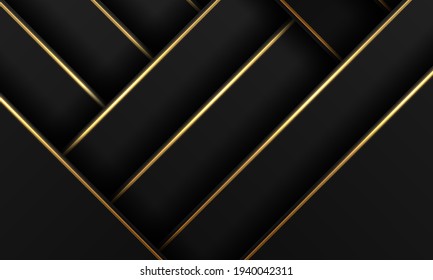Modern black luxury background with golden line and shiny golden light