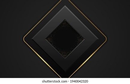 Modern black luxury background with golden line and shiny golden light
