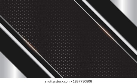 Modern black luxury background with silver line and shiny golden light. Abstract metallic black frame layout design tech innovation concept background. Metal technology background.Vector illustration