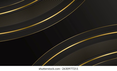 Modern black Luxury curve background with Elegant gold lines. Abstract premium design for wallpapers, templates, banners, sales, ads, events, awards, websites, pages and more
