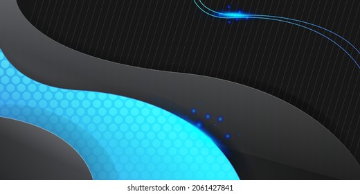 Modern black metallic abstract metal background with blue wave light overlap layers