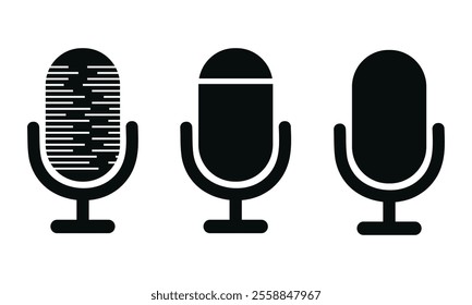 Modern Black Microphone Icons - Flat Minimalistic Audio Design Set