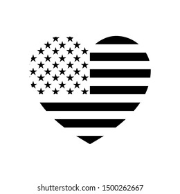 Modern black minimalistic usa flag heart shaped template.
