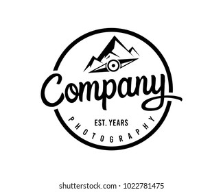Modern Black Mountain Find the Way with Circle Compass Illustration Symbol Logo Vintage Vector