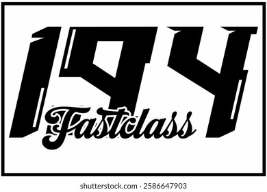 Modern Black number 194 vector, 3d FAST CLASS text, racing sticker design icon, white background.