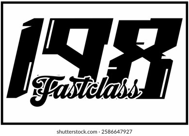 Modern Black number 198 vector, 3d FAST CLASS text, racing sticker design concept, white background.