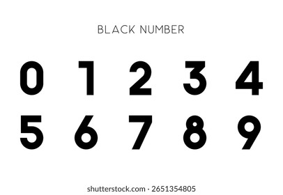 Conjunto de números negros modernos en negrita Sans tipografía sobre fondo blanco con Ilustración vectorial de influencia Bauhaus minimalista